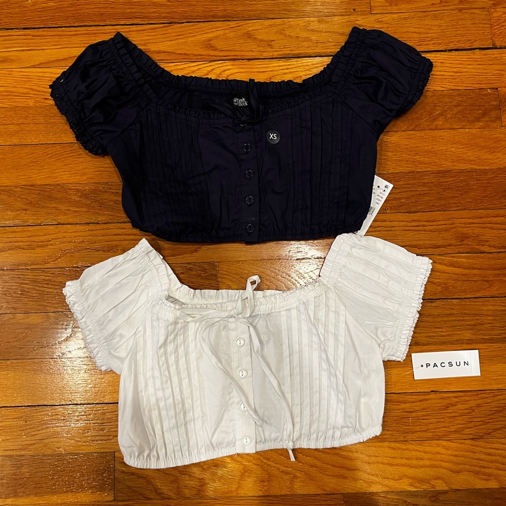 PacSun Women's Black and White Off-Shoulder Tops